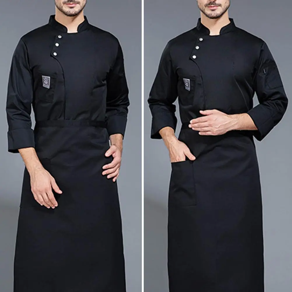 Washable Chef Jacket Breathable Chef Uniform Stylish Chef Uniform with Stand Collar Double-breasted Design for Bakery