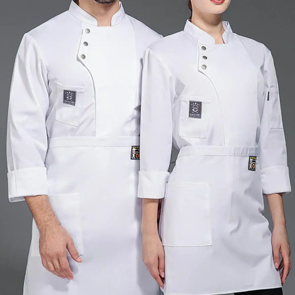 Washable Chef Jacket Breathable Chef Uniform Stylish Chef Uniform with Stand Collar Double-breasted Design for Bakery