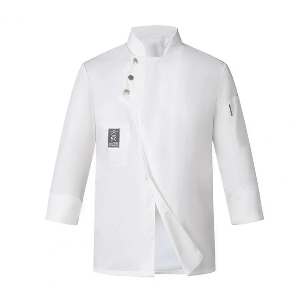 Washable Chef Jacket Breathable Chef Uniform Stylish Chef Uniform with Stand Collar Double-breasted Design for Bakery