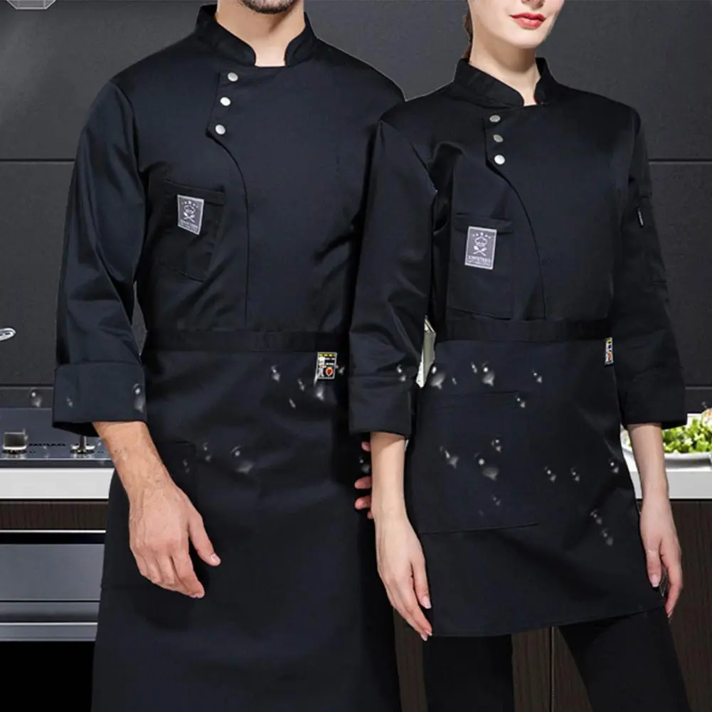Washable Chef Jacket Breathable Chef Uniform Stylish Chef Uniform with Stand Collar Double-breasted Design for Bakery