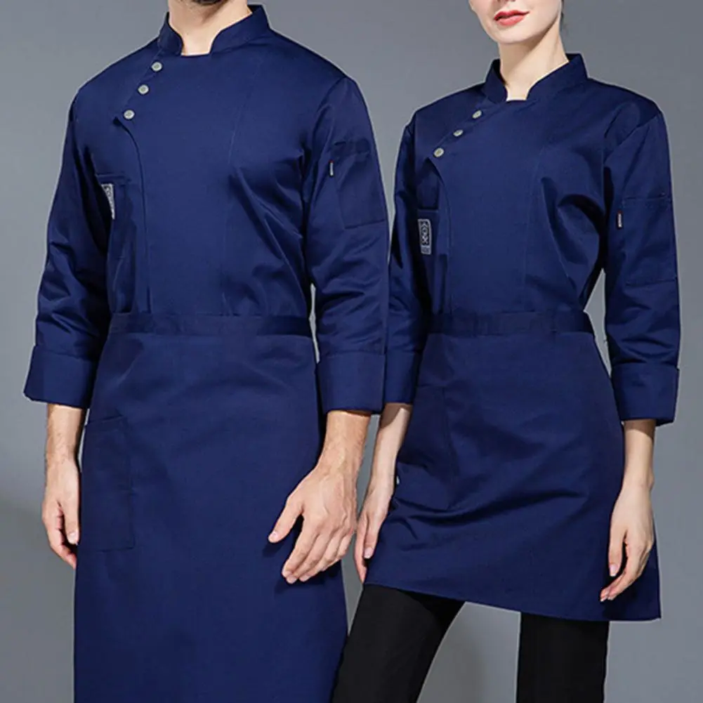 Washable Chef Jacket Breathable Chef Uniform Stylish Chef Uniform with Stand Collar Double-breasted Design for Bakery