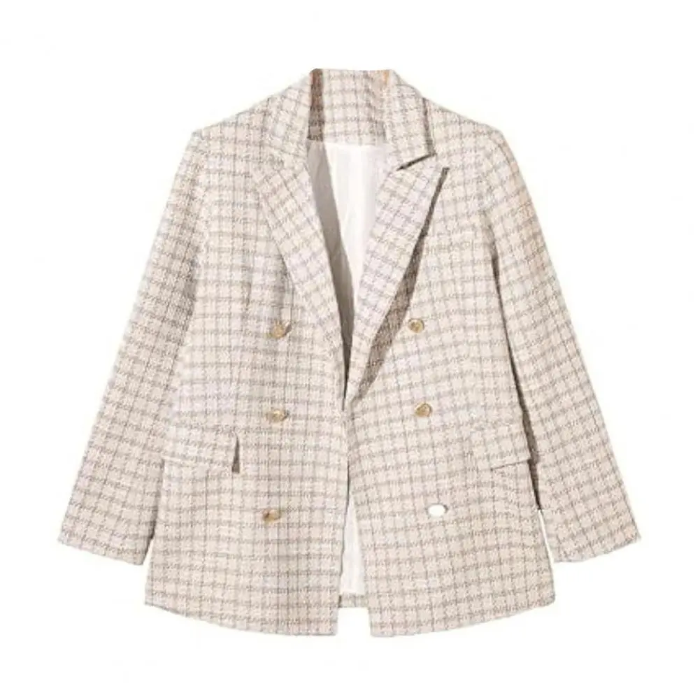 Business Casual Suit Coat Mid-length Suit Coat Elegant Women's Double-breasted Business Jacket with Lapel Flap for Professional