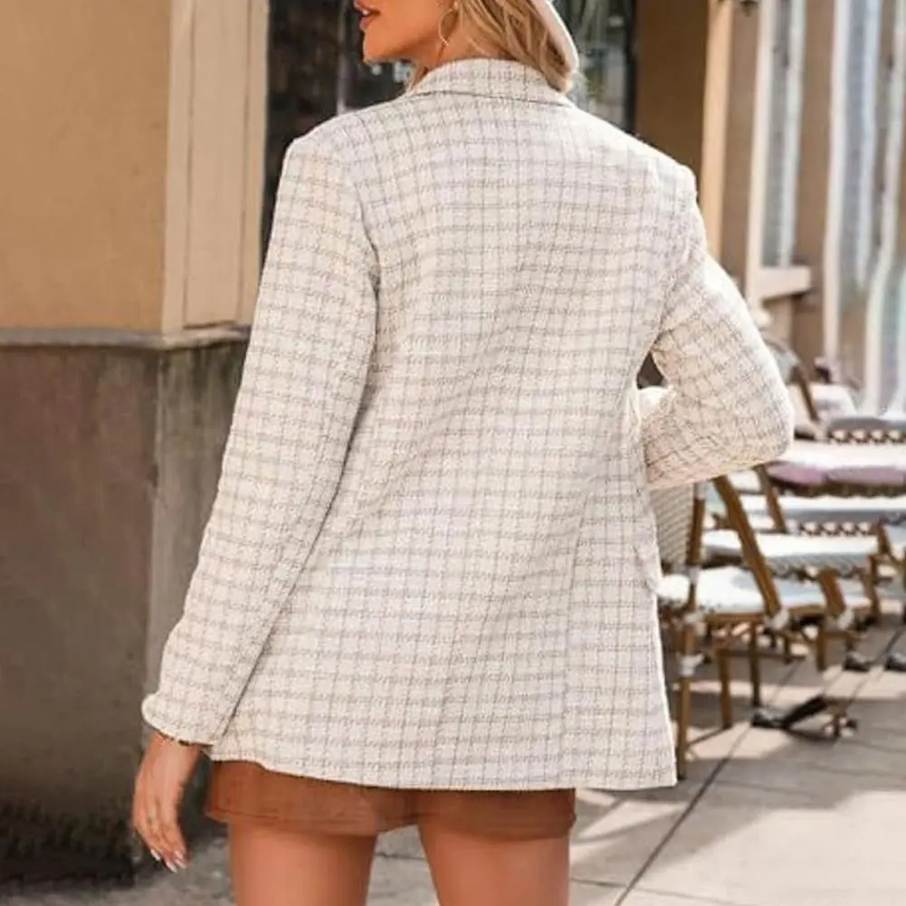 Business Casual Suit Coat Mid-length Suit Coat Elegant Women's Double-breasted Business Jacket with Lapel Flap for Professional