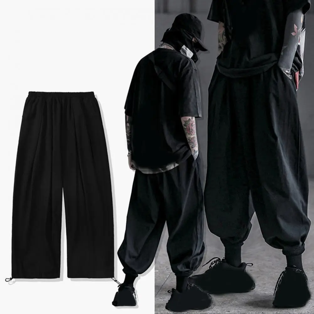 Japanese Style Men Bloomers Loose Solid Color Drawstring Elastic Waist Harem Pants Ankle-banded Hip Hop Long Trousers