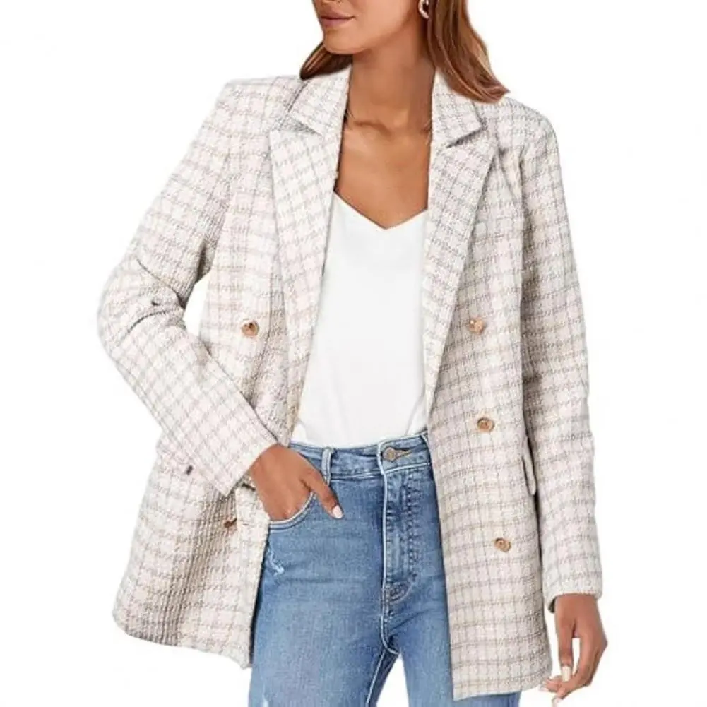 Business Casual Suit Coat Mid-length Suit Coat Elegant Women's Double-breasted Business Jacket with Lapel Flap for Professional