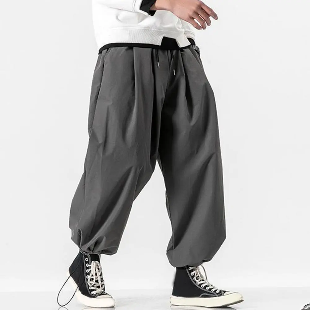 Japanese Style Men Bloomers Loose Solid Color Drawstring Elastic Waist Harem Pants Ankle-banded Hip Hop Long Trousers