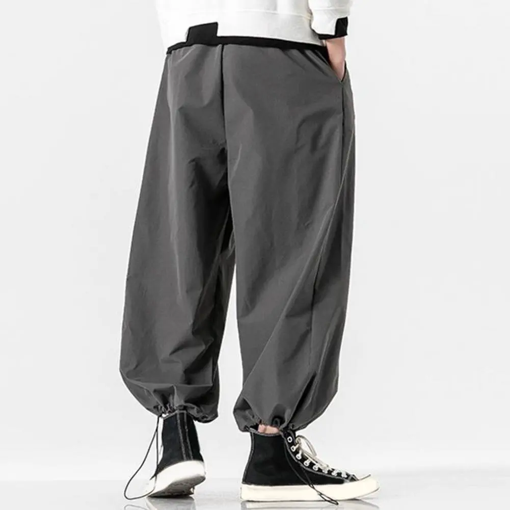 Japanese Style Men Bloomers Loose Solid Color Drawstring Elastic Waist Harem Pants Ankle-banded Hip Hop Long Trousers