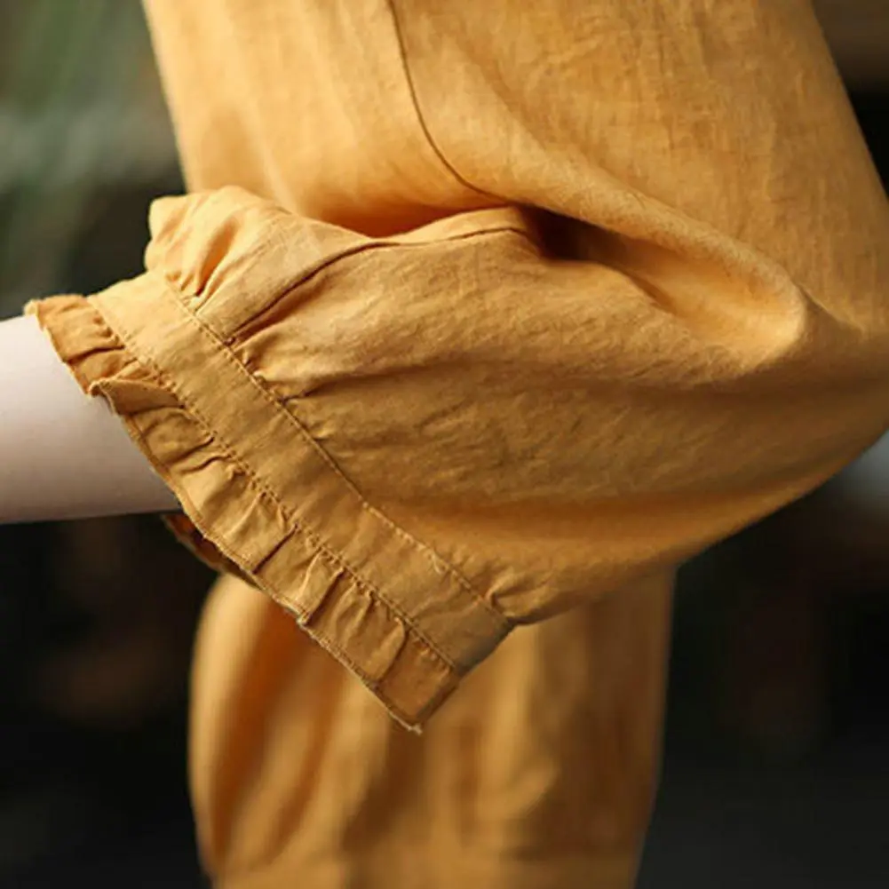 Women Harem Pants High Elastic Waist Solid Color Mid-calf Length Pants Retro Casual Lady Summer Spring Cropped Trousers