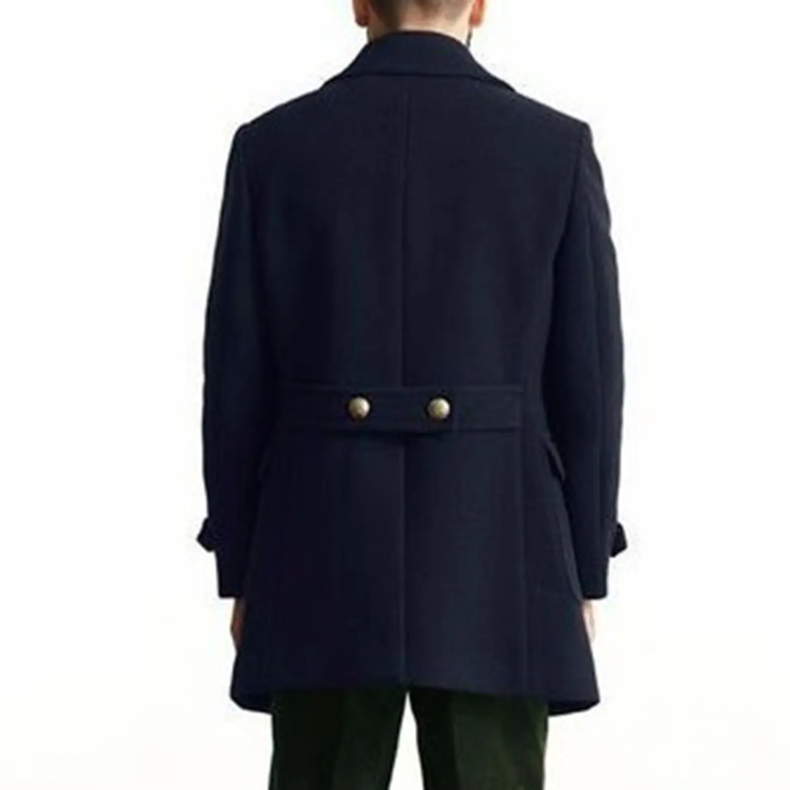 Fall Winter Trench Coat Men Double-braested Thick Long Sleeve Woolen Coat Notch Collar British Style Mid Length Men Jacket