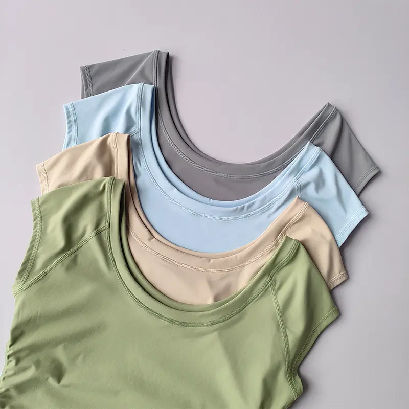 Big Round Neck Fitness Women's Tight Fitting Sports T-shirt, Running Training Yoga Short Sleeved Thin Nude Yoga Suit Top