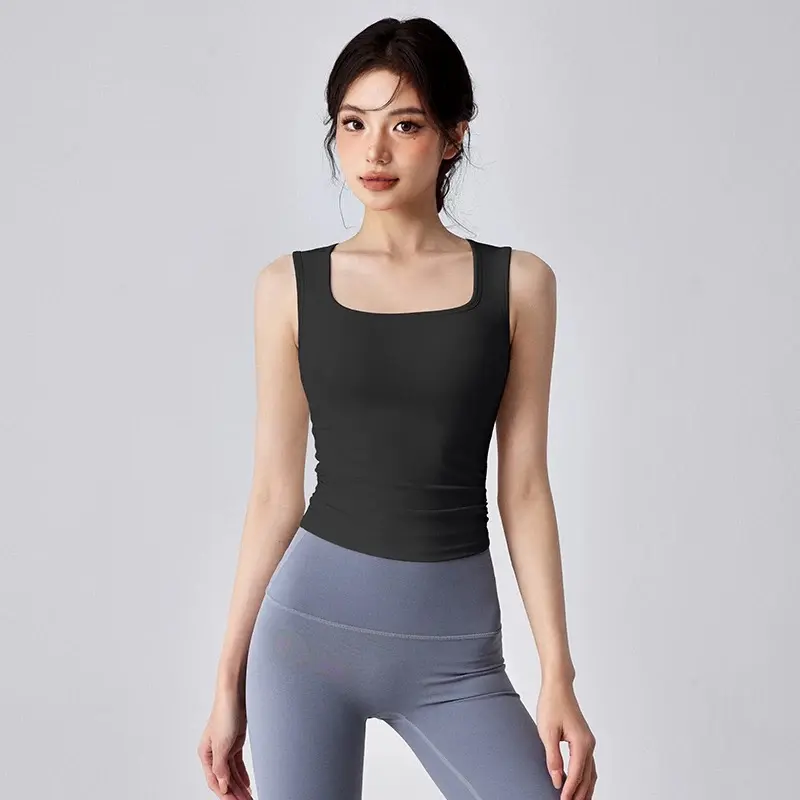 Yoga Suit Vest Quick-drying Integrated Fixed Coaster for Women Shock-proof Gathering Versatile Outside Wear Fitness Clothing