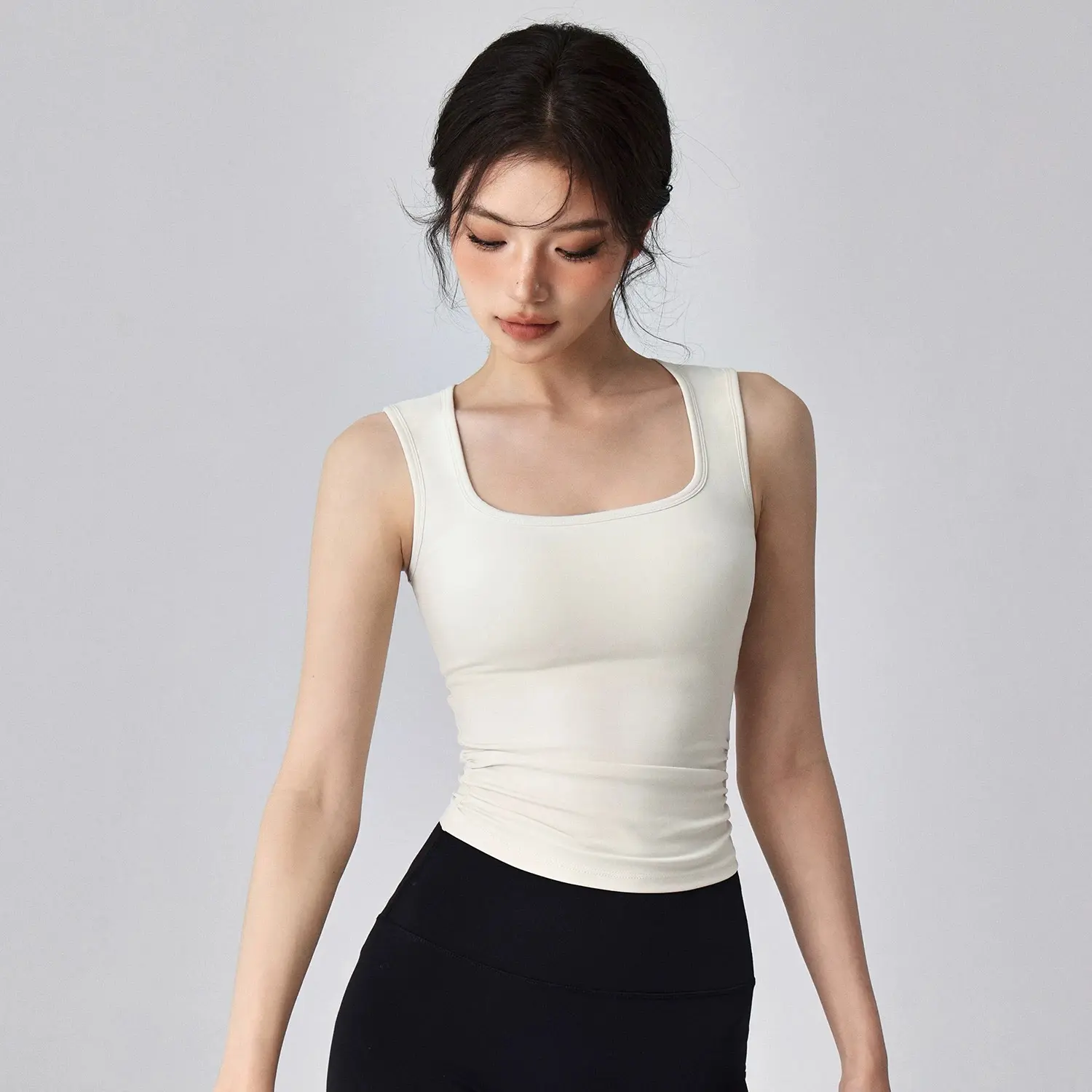 Yoga Suit Vest Quick-drying Integrated Fixed Coaster for Women Shock-proof Gathering Versatile Outside Wear Fitness Clothing