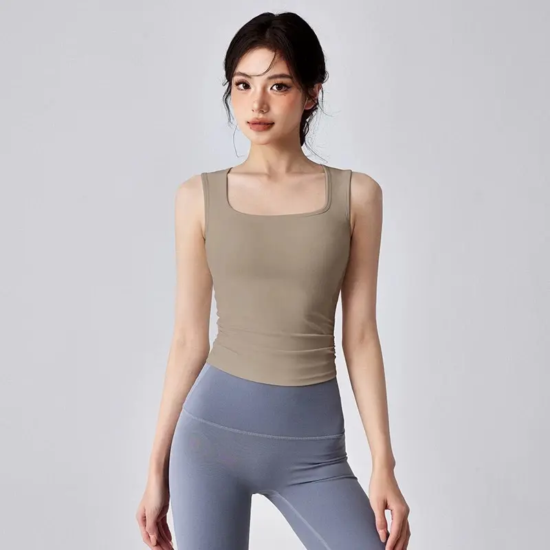 Yoga Suit Vest Quick-drying Integrated Fixed Coaster for Women Shock-proof Gathering Versatile Outside Wear Fitness Clothing