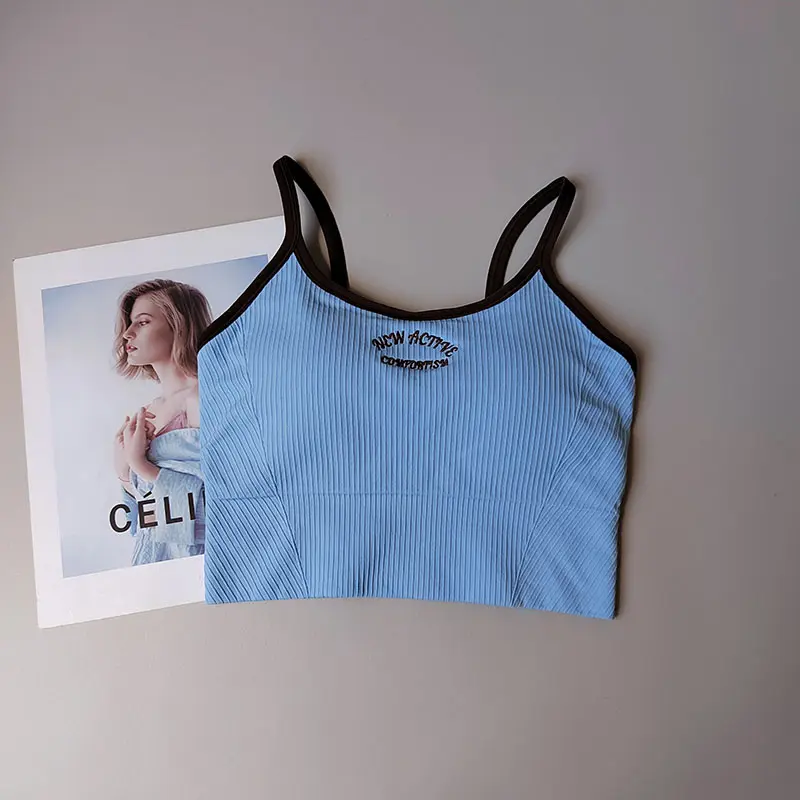 Integrated Thin Shoulder Strap Contrasting Fitness Bra Breathable Sports Vest Beautiful Back Suspender Yoga Suit Wear Outside