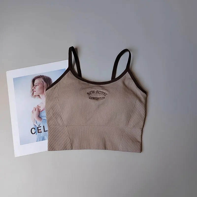 Integrated Thin Shoulder Strap Contrasting Fitness Bra Breathable Sports Vest Beautiful Back Suspender Yoga Suit Wear Outside