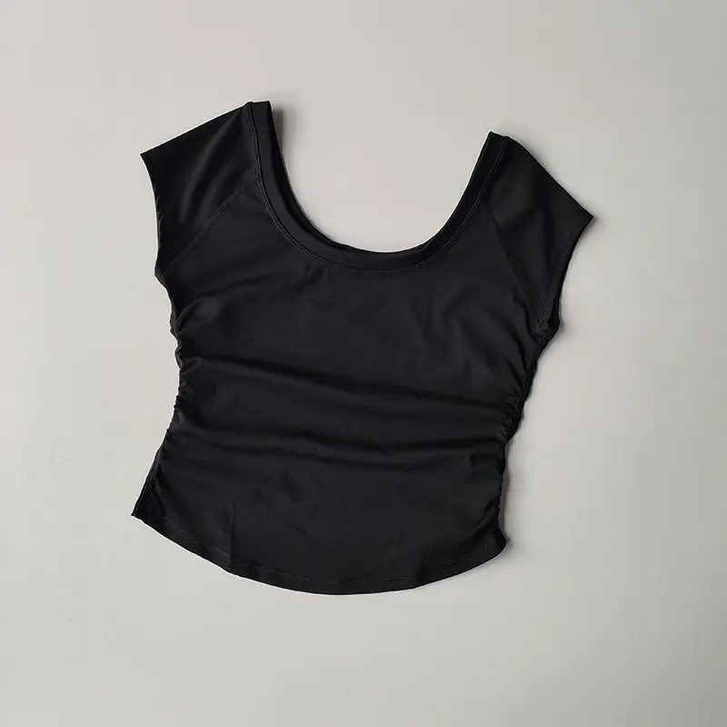 Big Round Neck Fitness Women's Tight Fitting Sports T-shirt, Running Training Yoga Short Sleeved Thin Nude Yoga Suit Top