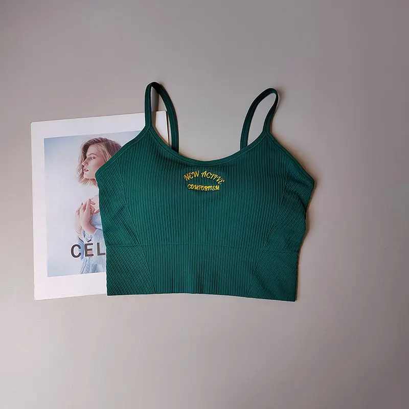 Integrated Thin Shoulder Strap Contrasting Fitness Bra Breathable Sports Vest Beautiful Back Suspender Yoga Suit Wear Outside
