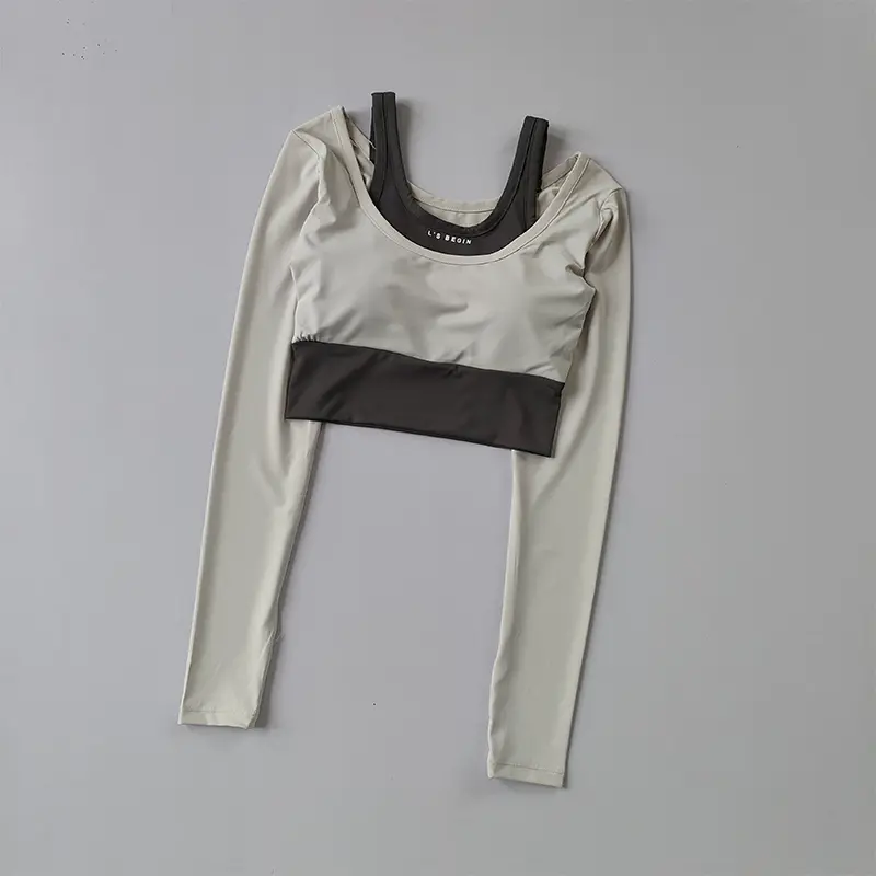 Fake Two-piece Yoga Long-sleeved Top with Chest Pad Tight and Slimming Quick-drying Exercise Fitness Short Yoga Suit