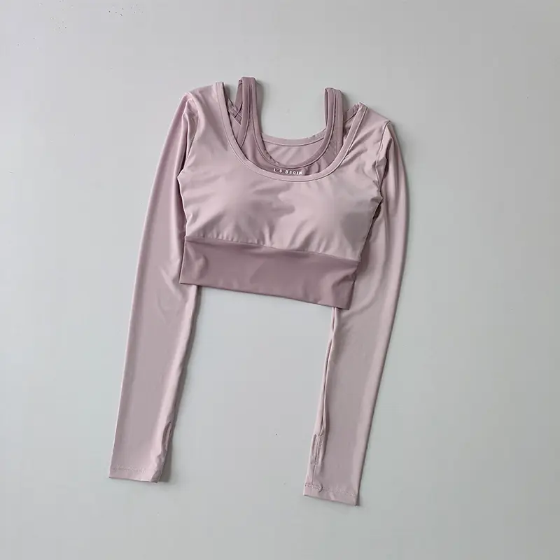 Fake Two-piece Yoga Long-sleeved Top with Chest Pad Tight and Slimming Quick-drying Exercise Fitness Short Yoga Suit