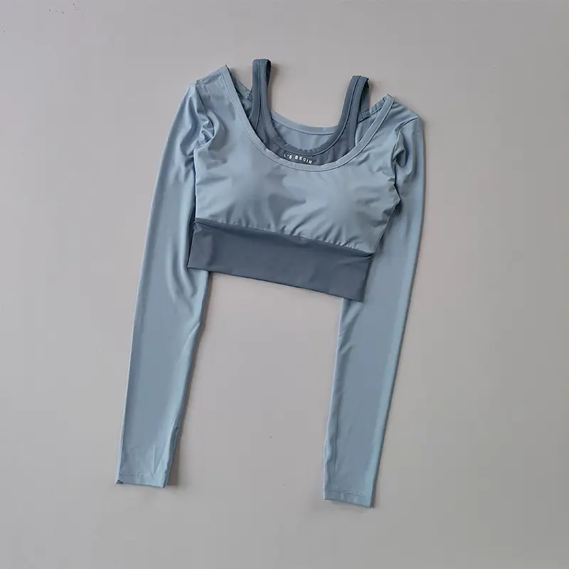 Fake Two-piece Yoga Long-sleeved Top with Chest Pad Tight and Slimming Quick-drying Exercise Fitness Short Yoga Suit