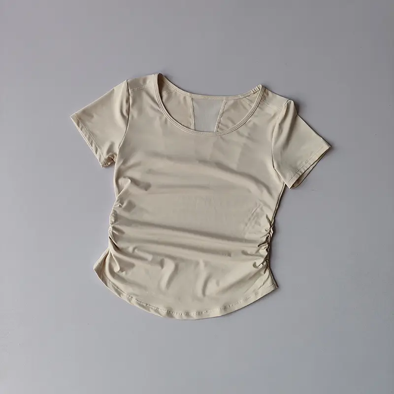 Sports Short-sleeved Women's Summer Waist-closing Fitness Training Top Mesh Splicing Breathable Quick-drying Yoga Suit T-shirt