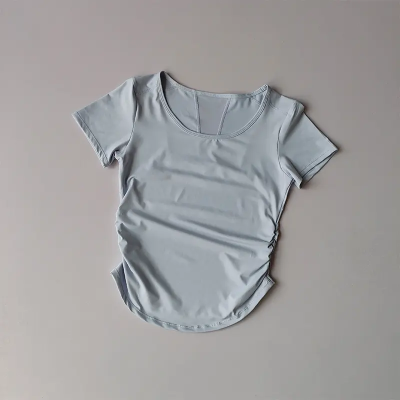 Sports Short-sleeved Women's Summer Waist-closing Fitness Training Top Mesh Splicing Breathable Quick-drying Yoga Suit T-shirt