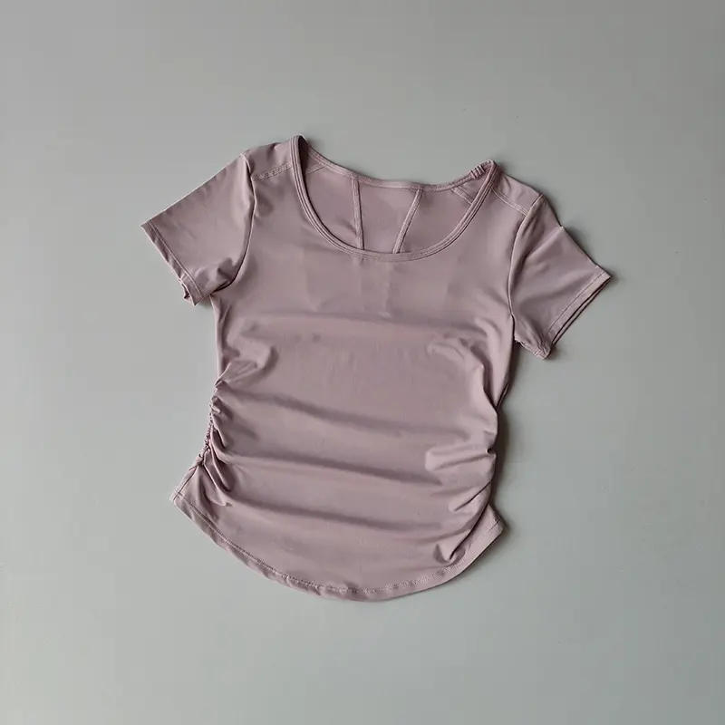 Sports Short-sleeved Women's Summer Waist-closing Fitness Training Top Mesh Splicing Breathable Quick-drying Yoga Suit T-shirt