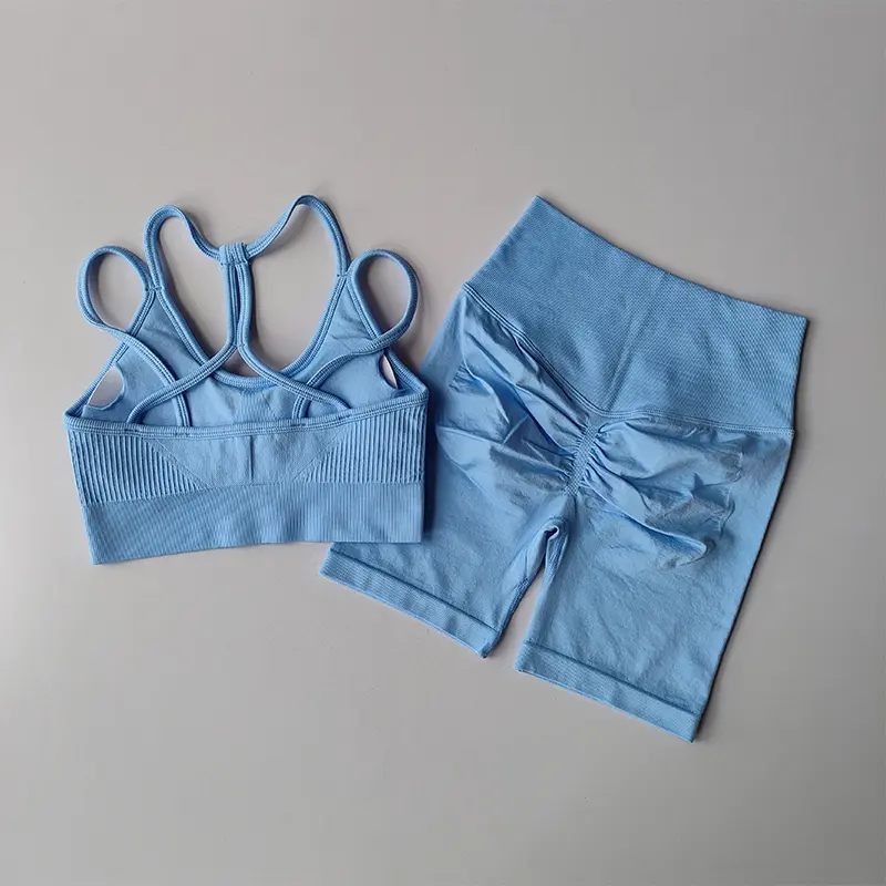 Peach High Waist Hip Lifting Sports Set Gathering Shockproof Quick Dried Yoga Clothes Running 3/4 Pants Fitness Two Piece Set