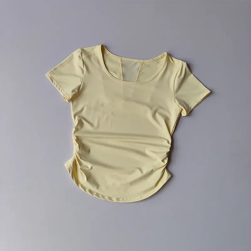 Sports Short-sleeved Women's Summer Waist-closing Fitness Training Top Mesh Splicing Breathable Quick-drying Yoga Suit T-shirt