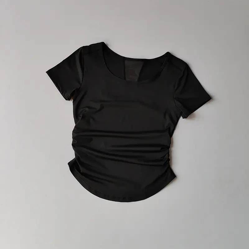 Sports Short-sleeved Women's Summer Waist-closing Fitness Training Top Mesh Splicing Breathable Quick-drying Yoga Suit T-shirt