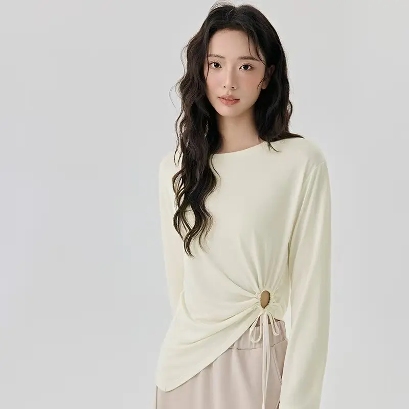 New Yoga Suit Long Sleeve Drawstring Waist Slimming Sports T-shirt Pilates Outer Wearing Fitness Sports Training Gym Top Suit