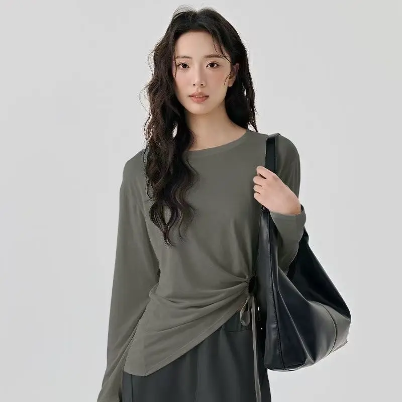 New Yoga Suit Long Sleeve Drawstring Waist Slimming Sports T-shirt Pilates Outer Wearing Fitness Sports Training Gym Top Suit