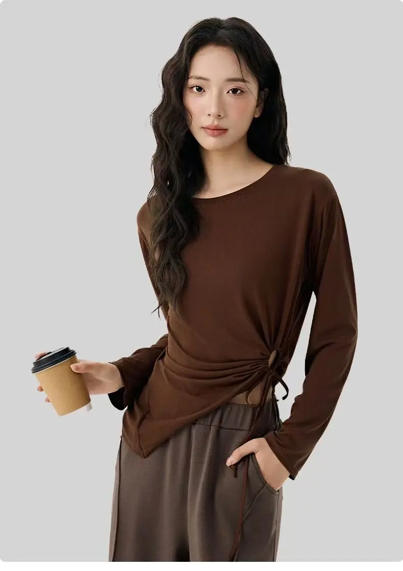 Fitness Gym Modal Yoga Suit Blouse Side Sexy Hollow Drawstring Loose Breathable Sports Blouse Women's Long Sleeves Top Shirts