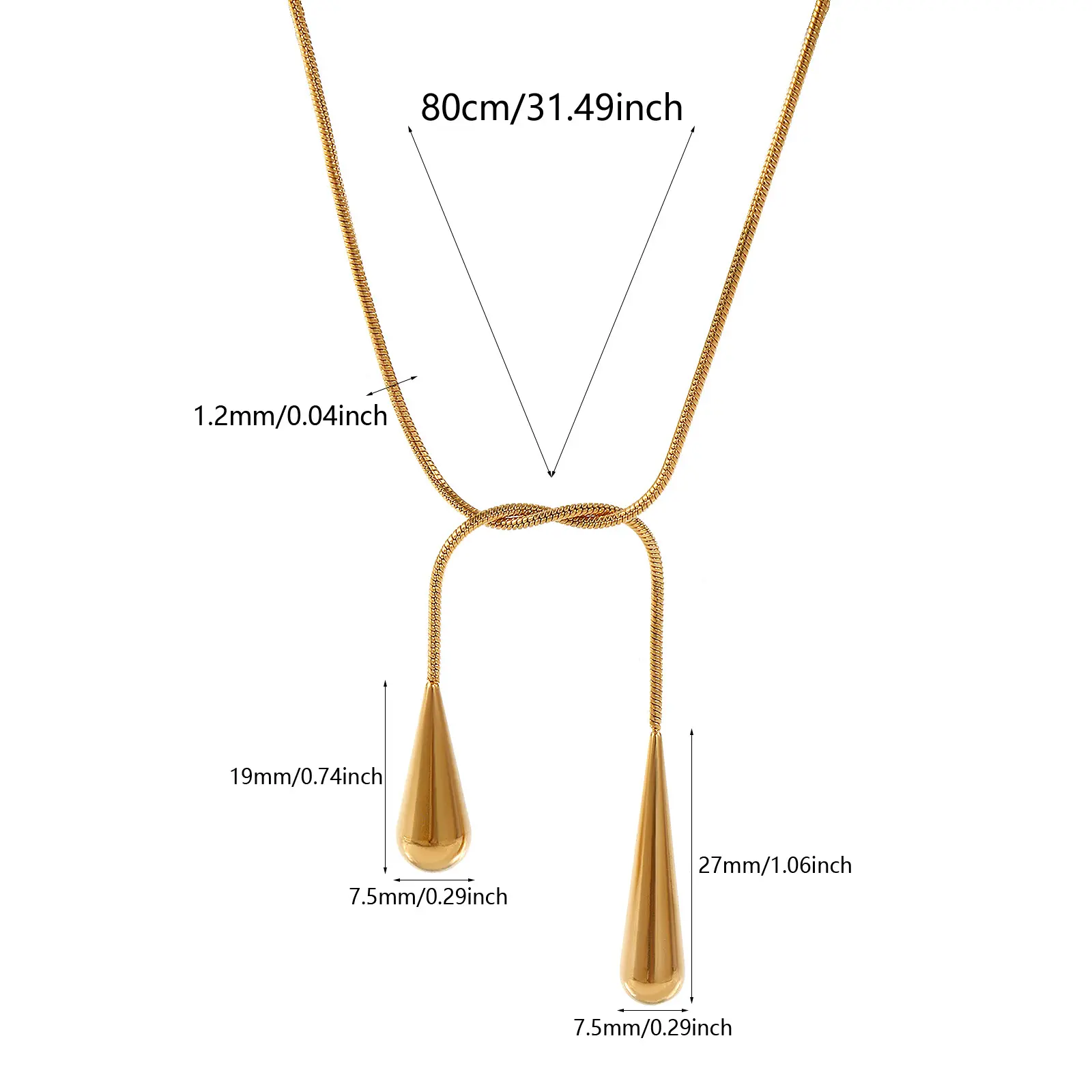 1 Piece Concise Snake Chain Knot Drop Necklace 304 Stainless Steel Dainty For Women Men Jewelry Gift 80cm Long