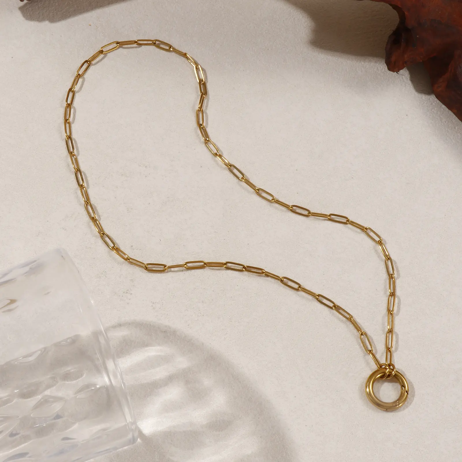 1 Piece 18K Gold Plated Paperclip Link Chain Necklace 304 Stainless Steel For Women With Spring Ring Clasp Gift 45cm(17.7")