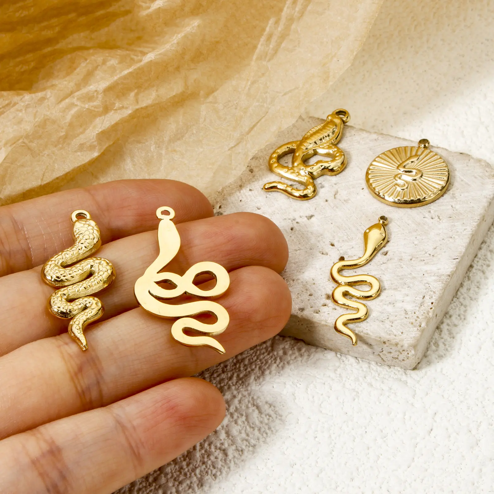 1 Piece 304 Stainless Steel Charms 14K Gold Plated Snake Animal Metal Pendants For DIY Earrings Necklace Making Accessories