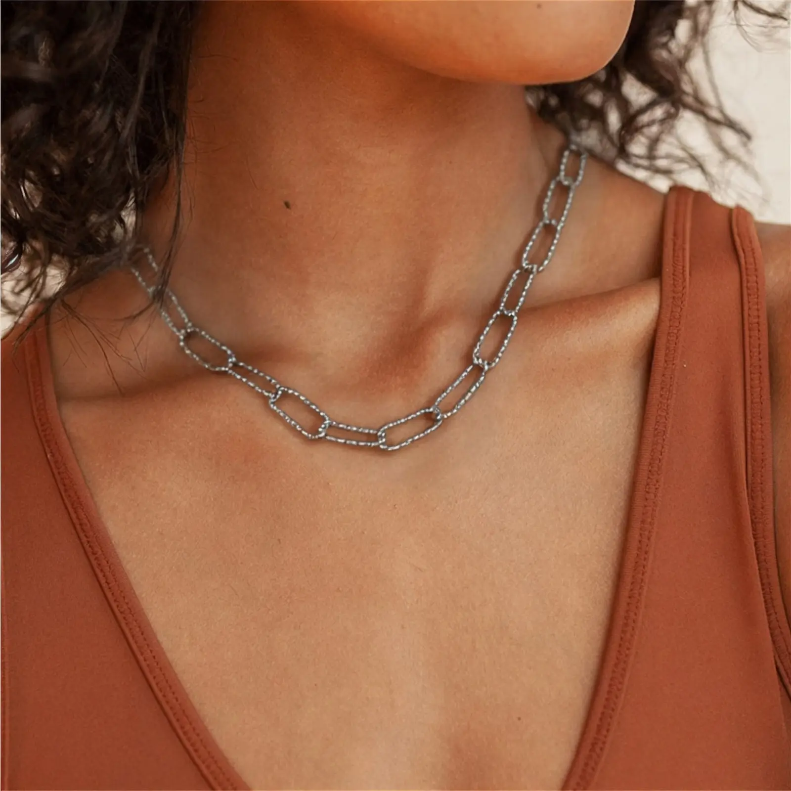 1 Piece 304 Stainless Steel Paperclip Link Chain Necklace 40cm(15.7") For Women Men Minimalist Exquisite Gift