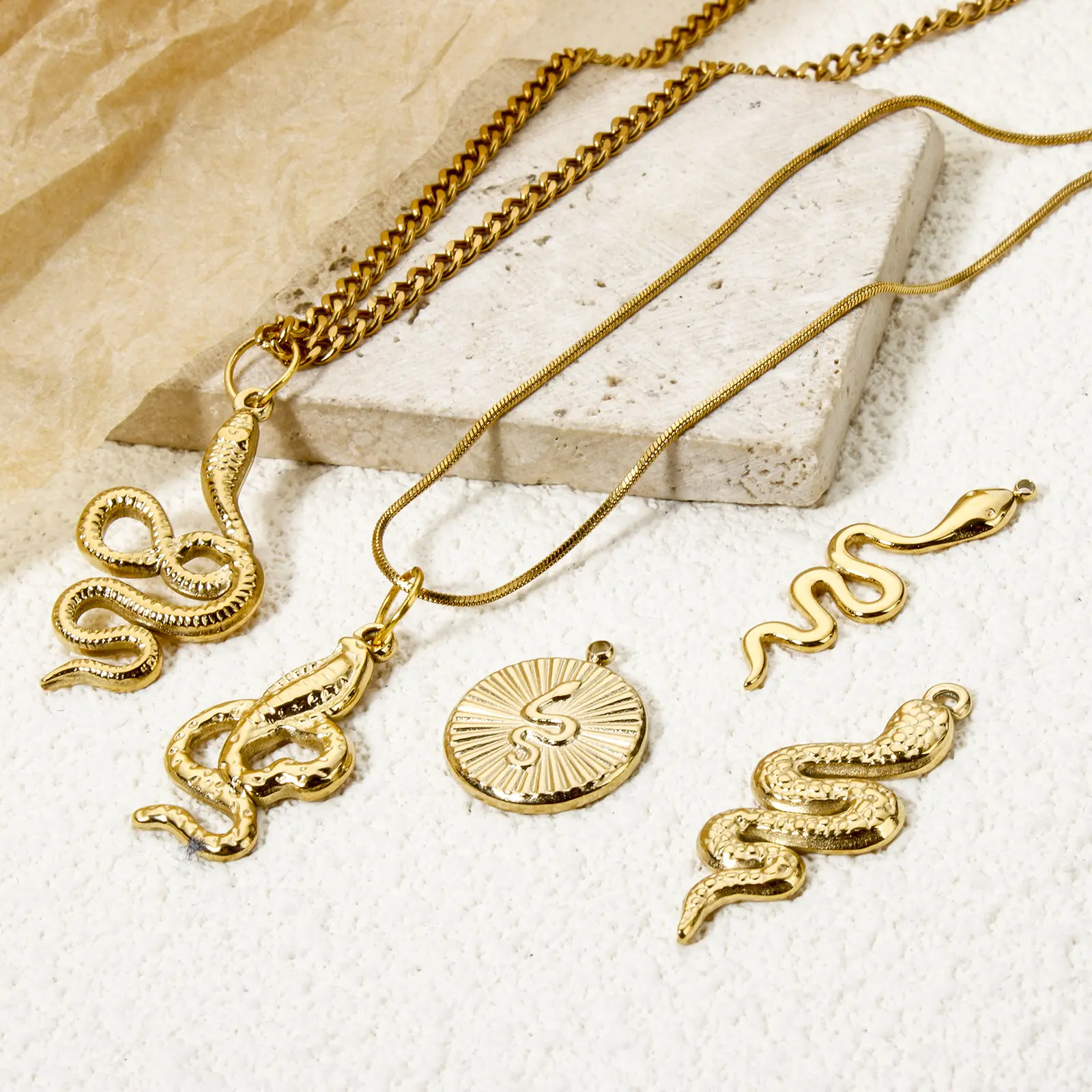 1 Piece 304 Stainless Steel Charms 14K Gold Plated Snake Animal Metal Pendants For DIY Earrings Necklace Making Accessories