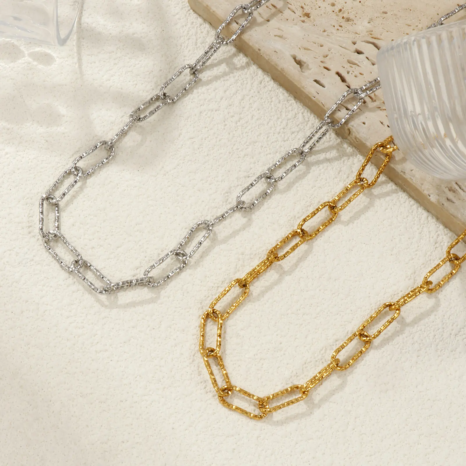 1 Piece 304 Stainless Steel Paperclip Link Chain Necklace 40cm(15.7") For Women Men Minimalist Exquisite Gift