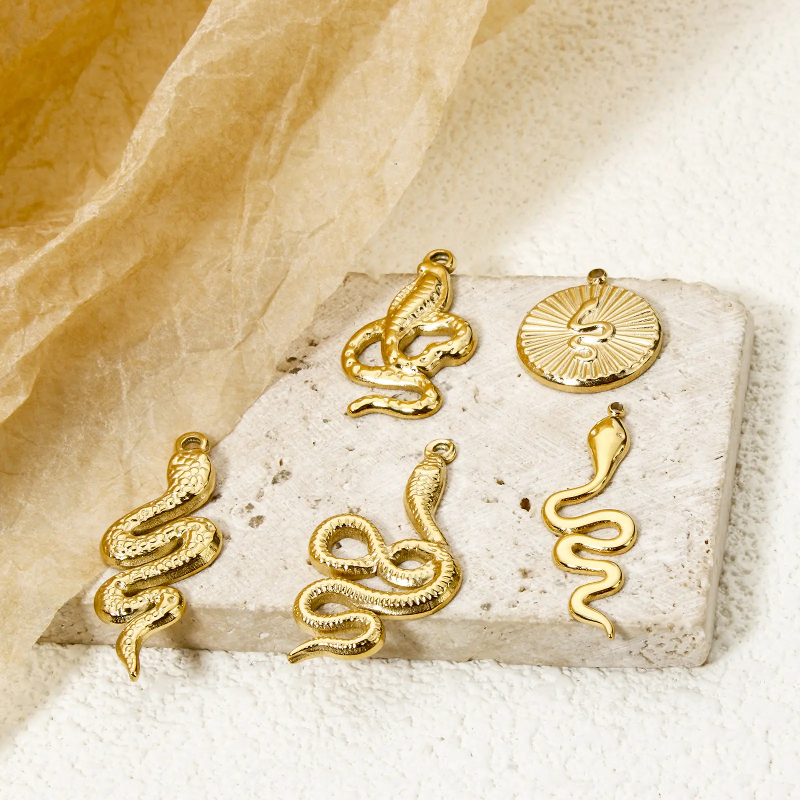 1 Piece 304 Stainless Steel Charms 14K Gold Plated Snake Animal Metal Pendants For DIY Earrings Necklace Making Accessories