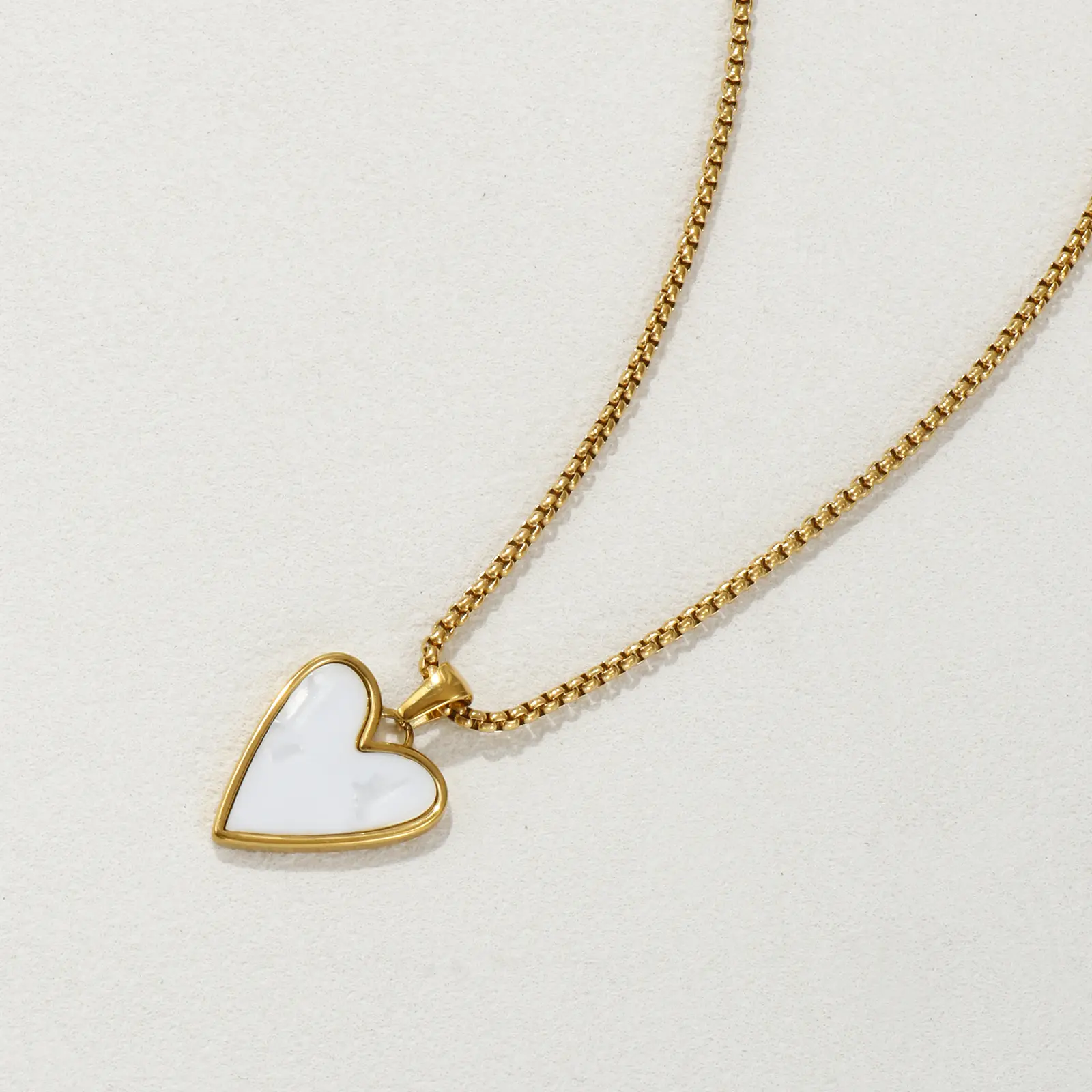 18K Gold Plated Box Chain Heart Pendant Charm Necklace 304 Stainless Steel & Natural Shell For Women 45cm(17.7") + 5cm(2")