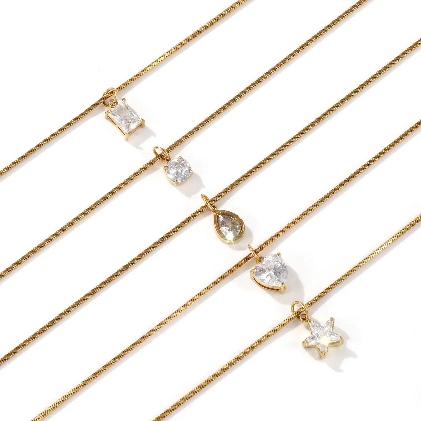 Geometric 304 Stainless Steel Necklace 18K Real Gold Plated Cubic Zirconia Star Heart Pendant For Women Jewelry Gift 45cm