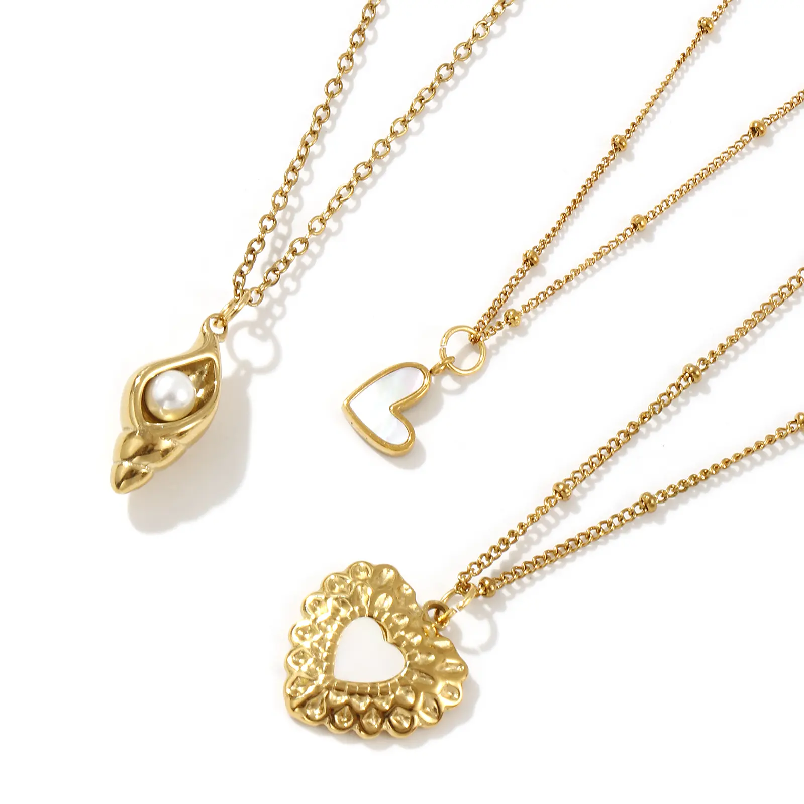 304 Stainless Steel Heart Conch Pendant Charm Necklace 18K Gold Plated Chain 45cm(17.7") + 5cm(2") For Women Stylish Gift