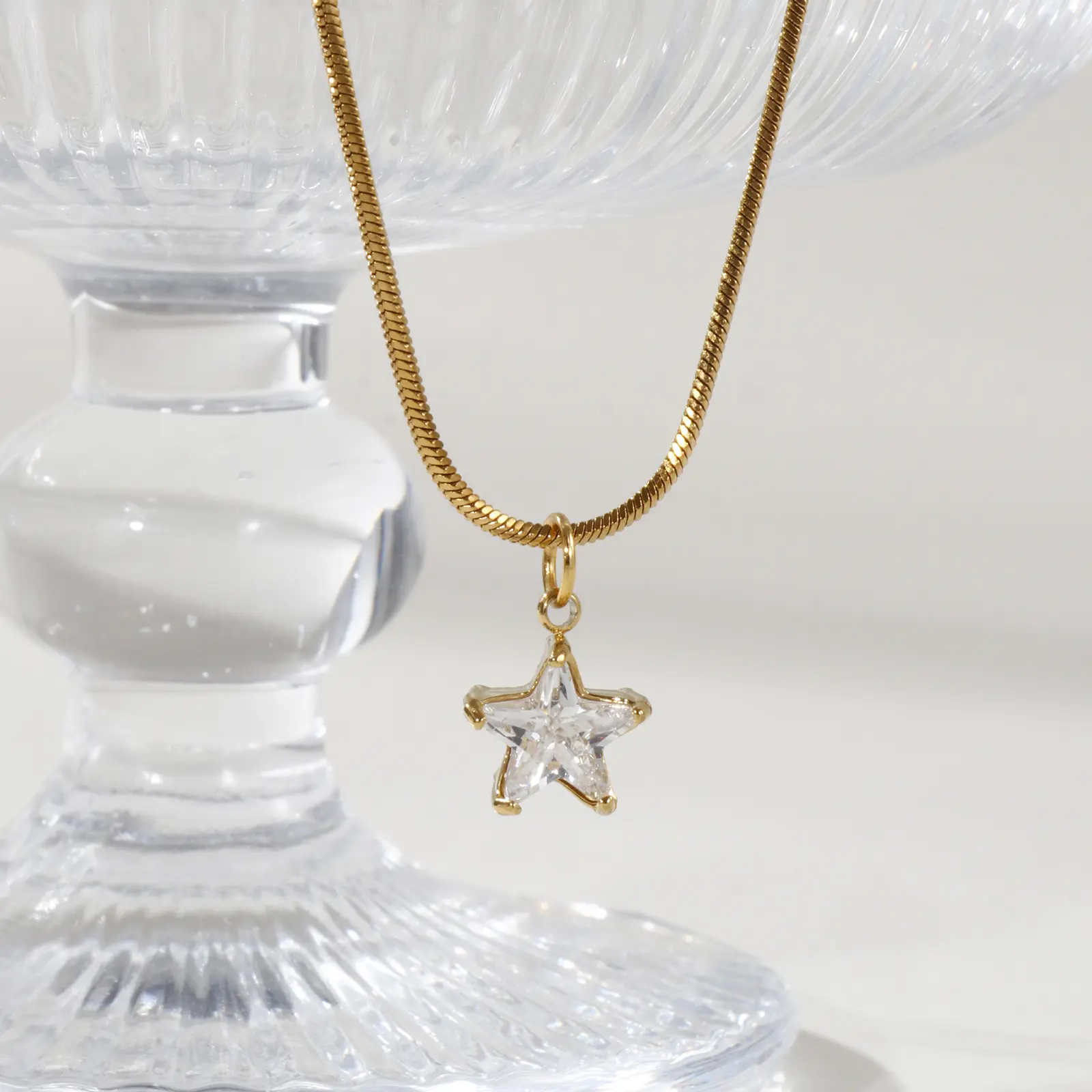 Geometric 304 Stainless Steel Necklace 18K Real Gold Plated Cubic Zirconia Star Heart Pendant For Women Jewelry Gift 45cm