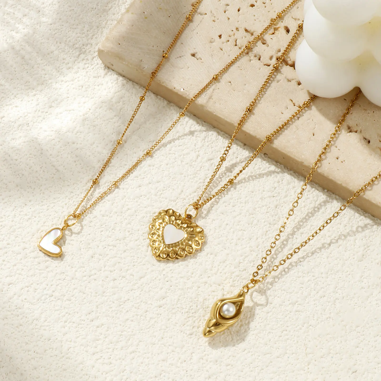 304 Stainless Steel Heart Conch Pendant Charm Necklace 18K Gold Plated Chain 45cm(17.7") + 5cm(2") For Women Stylish Gift