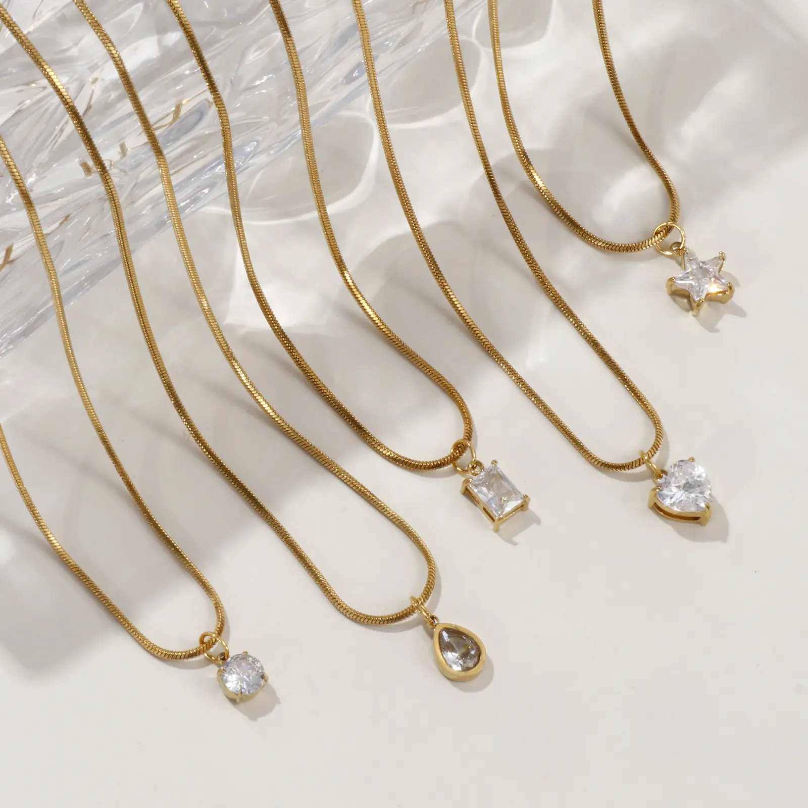 Geometric 304 Stainless Steel Necklace 18K Real Gold Plated Cubic Zirconia Star Heart Pendant For Women Jewelry Gift 45cm