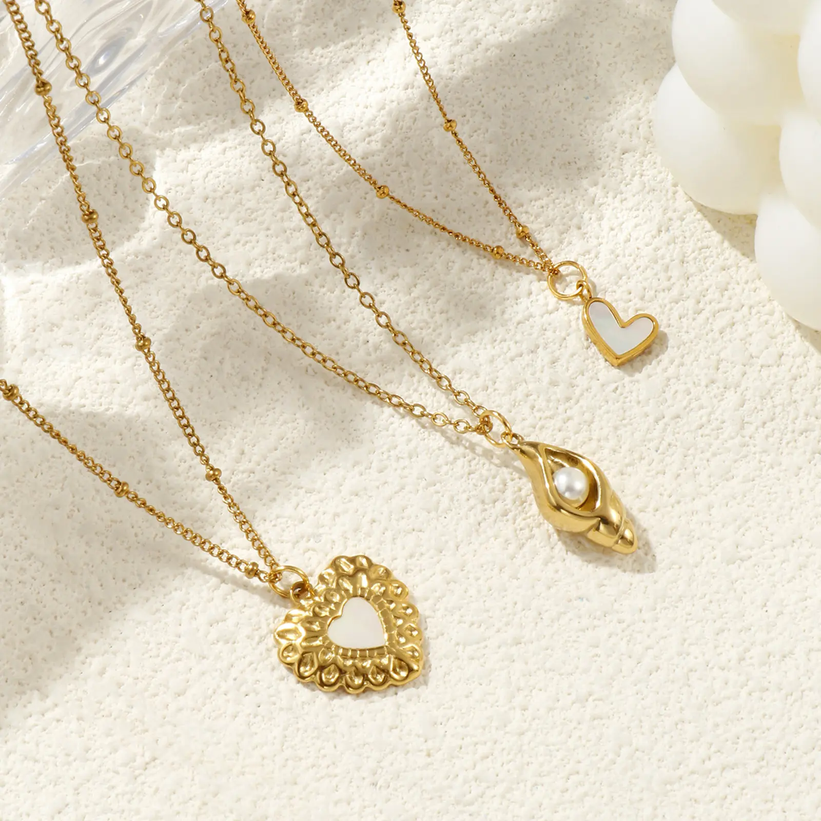 304 Stainless Steel Heart Conch Pendant Charm Necklace 18K Gold Plated Chain 45cm(17.7") + 5cm(2") For Women Stylish Gift