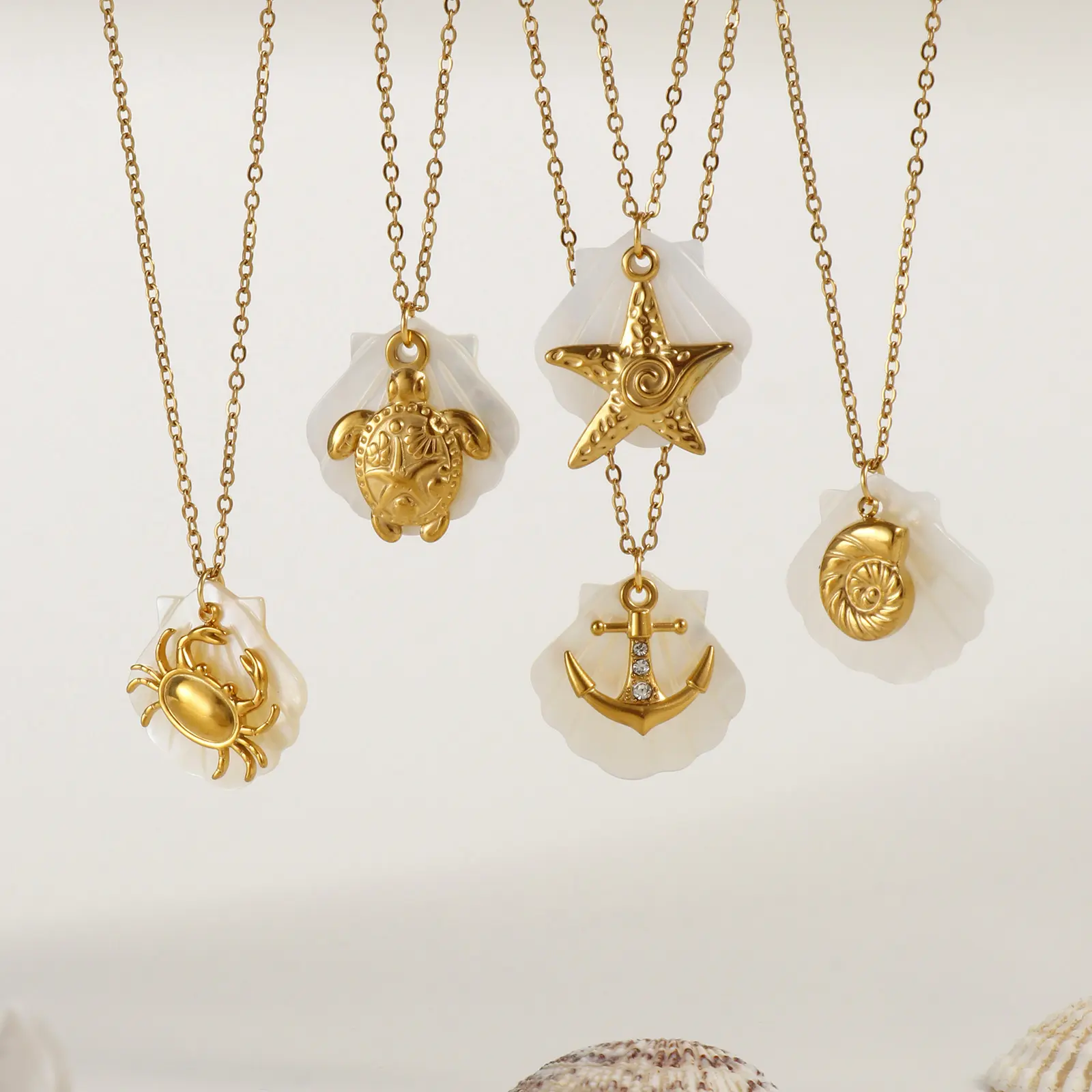 1 Piece Ocean Pendant Necklace 18K Real Gold Plated 304 Stainless Steel Crab Starfish Turtle Shell Jewelry For Women Gift 45cm