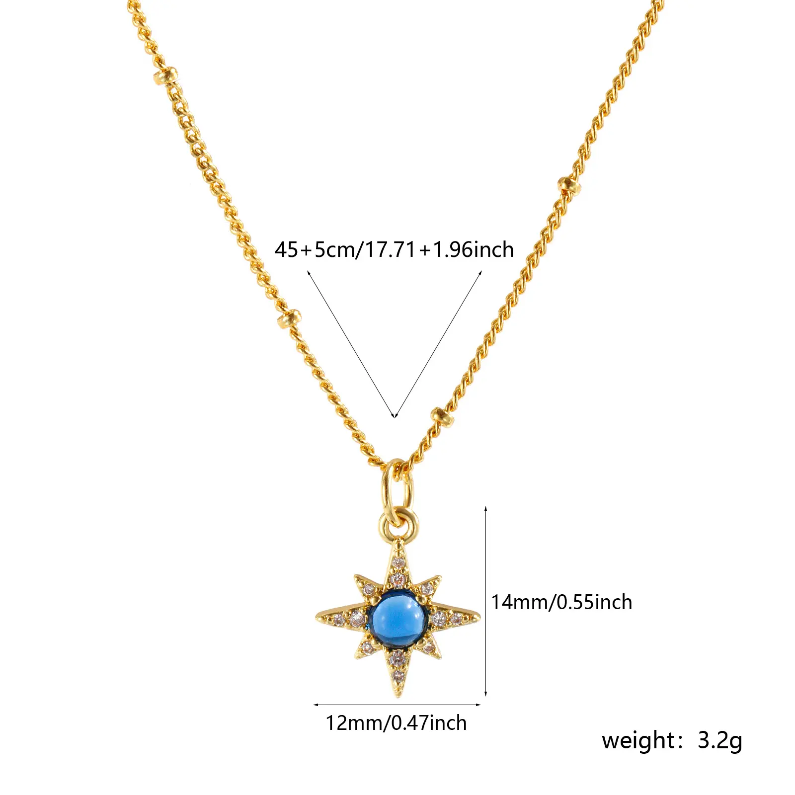 18K Real Gold Plated Galaxy Necklace Brass Cubic Zirconia Dark Blue Star Pendant Necklace For Women Fashion Gift 45cm