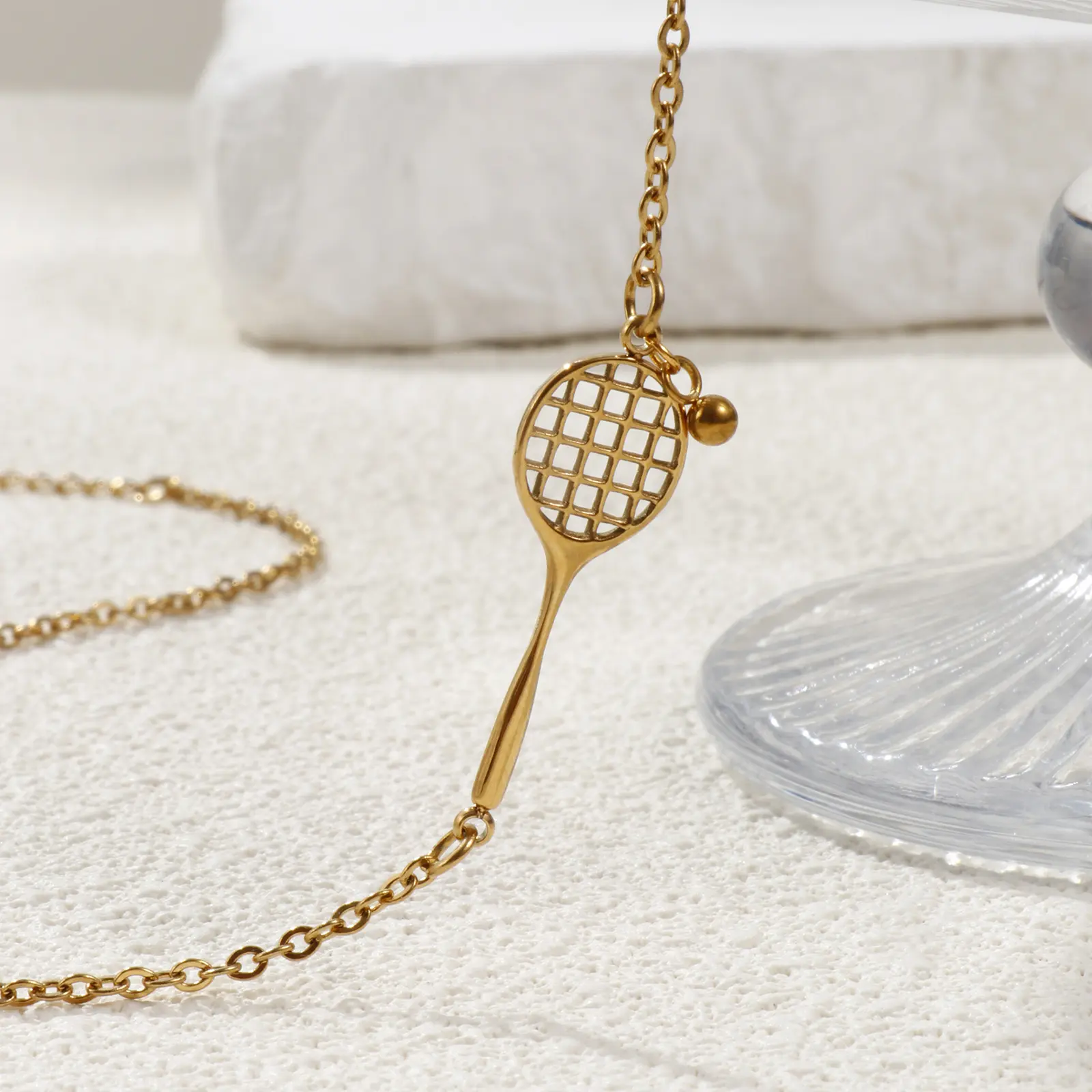 304 Stainless Steel Sport Pendant Necklace 18K Real Gold Plated Cable Chian Racket Charms Necklace For Women Jewelry Gift 45cm